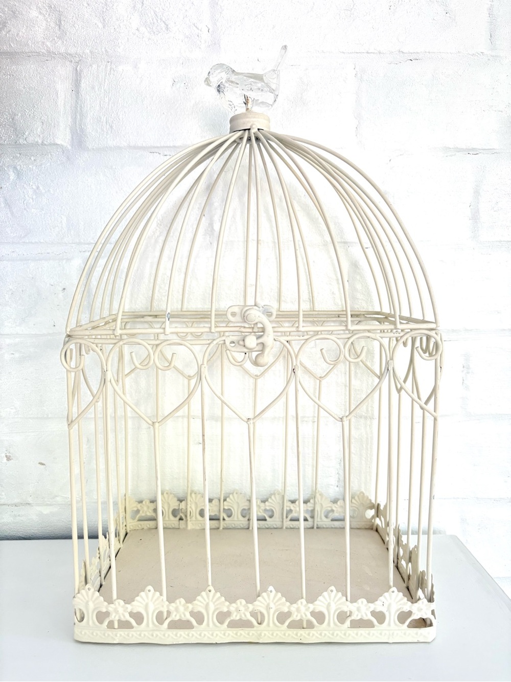 Decorative Wire Birdcage with Bird Finial Cream Bird Cage